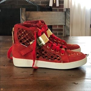 Michael Kors studded red suede Keaton sneakers